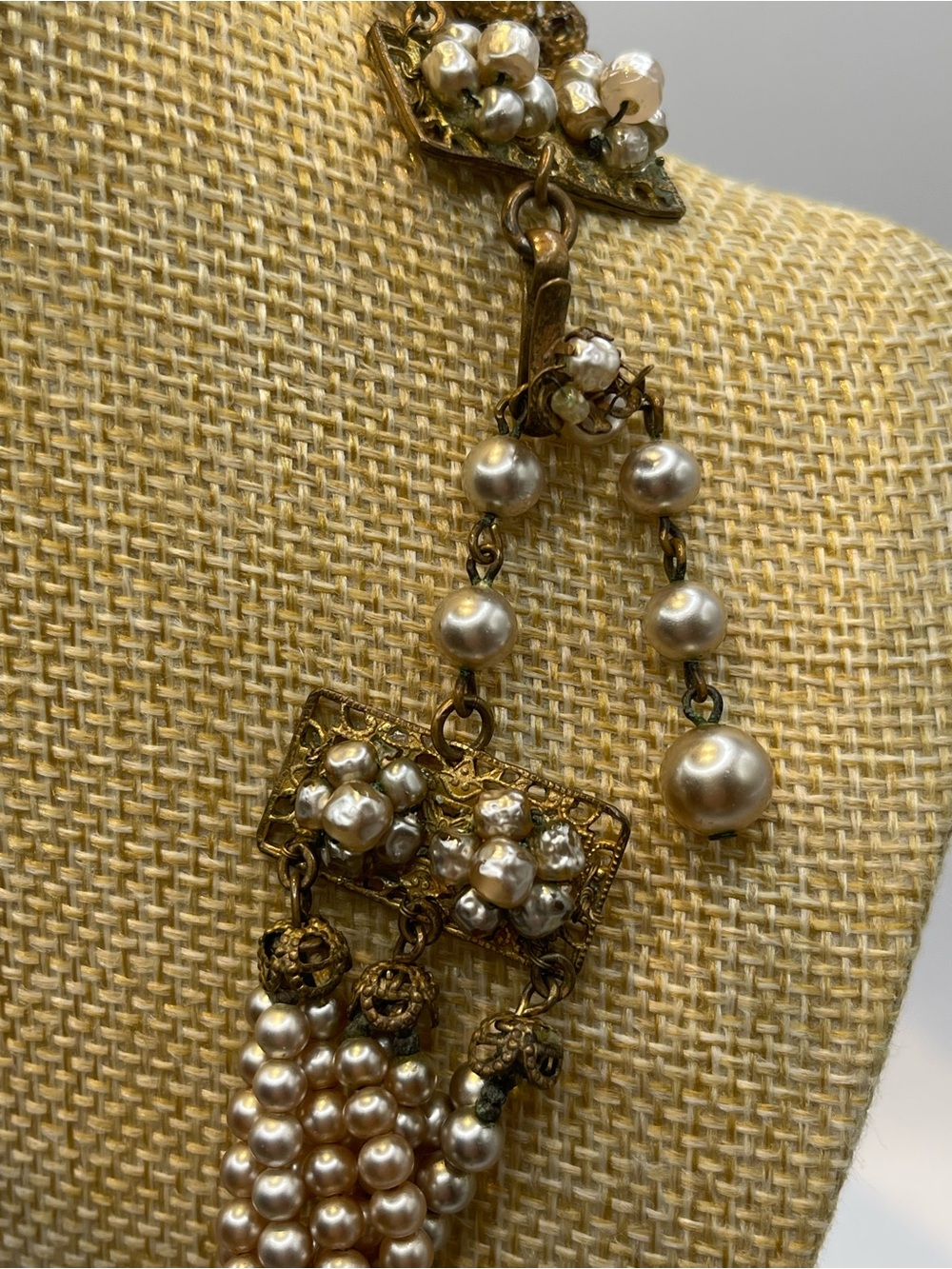 Miriam Haskell Multi-Strand Champagne Pearl Necklace - Picture 5 of 7